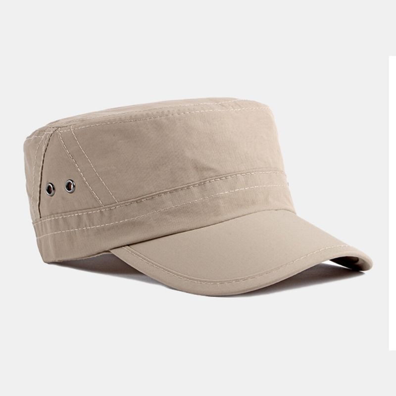 Hommes Couleur Unie Mince Respirant Plat Haut Chapeau Extérieur Décontracté Parasol Cadet Armée Casquettes Militaires Casquettes