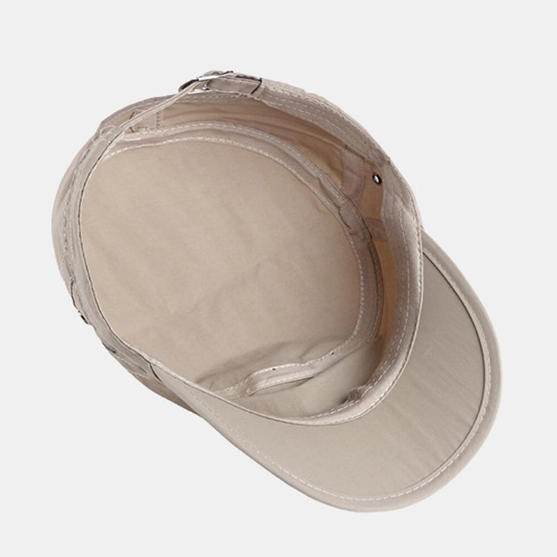 Hommes Couleur Unie Mince Respirant Plat Haut Chapeau Extérieur Décontracté Parasol Cadet Armée Casquettes Militaires Casquettes