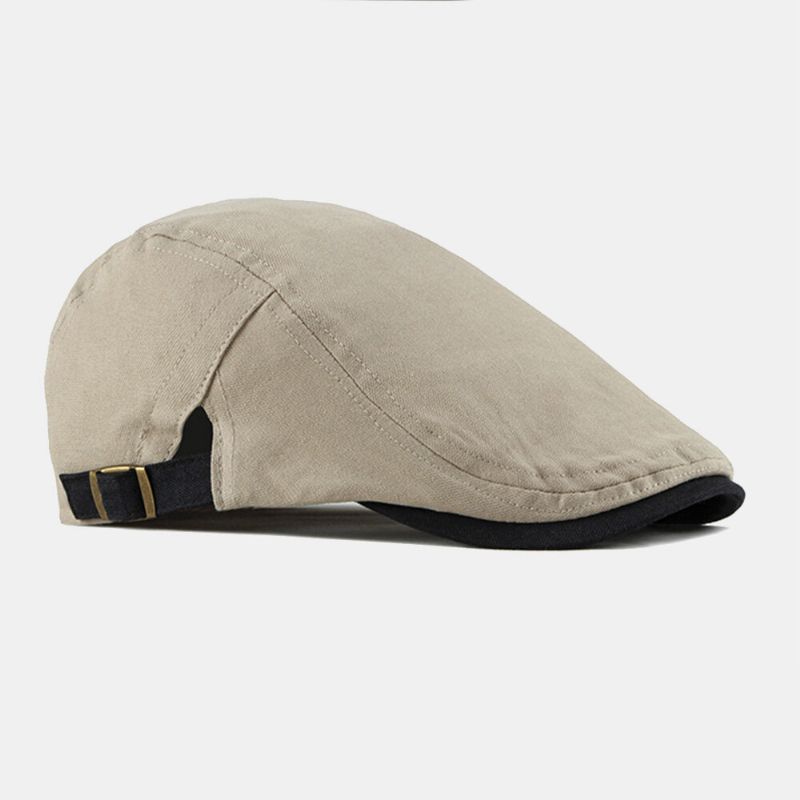 Hommes Couleur Unie Réglable Bérets Coton Mince Britannique Simple Avant Chapeau Plat Casquettes Pilote Chapeau