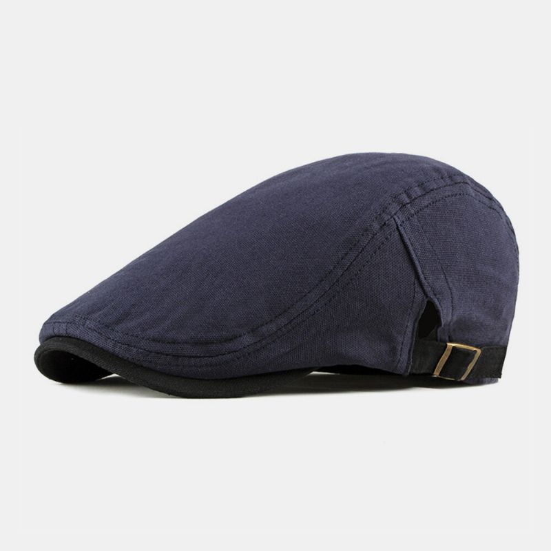 Hommes Couleur Unie Réglable Bérets Coton Mince Britannique Simple Avant Chapeau Plat Casquettes Pilote Chapeau