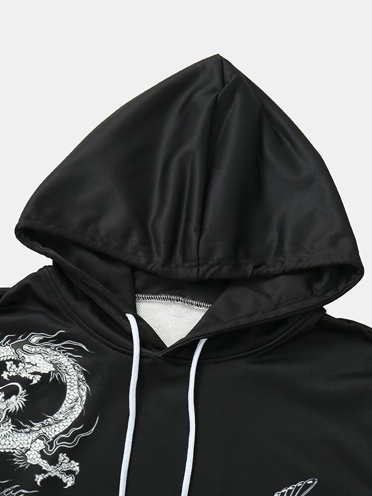 Hommes Coupe-vent Ukiyo-e Element Dragon Wave Pattern Noir Hoodies