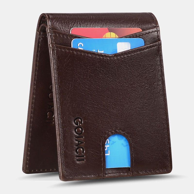 Hommes Court Huile Cire Première Couche Portefeuille En Peau De Vache Blocage Rfid Fente Multi-cartes Porte-carte Porte-monnaie