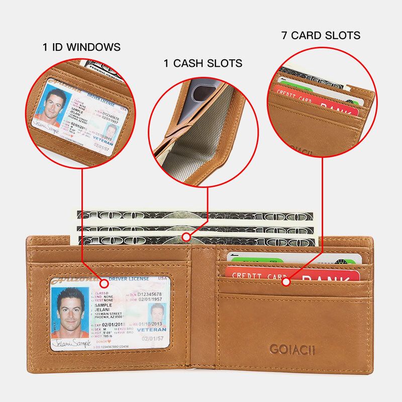 Hommes Court Huile Cire Première Couche Portefeuille En Peau De Vache Blocage Rfid Fente Multi-cartes Porte-carte Porte-monnaie