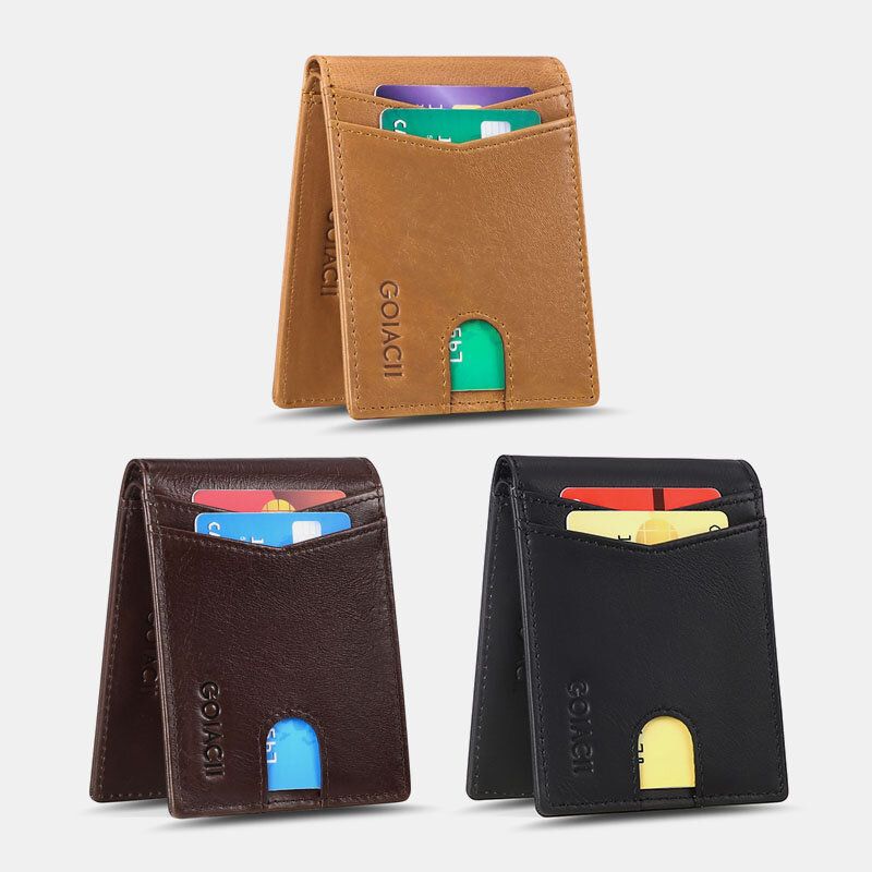 Hommes Court Huile Cire Première Couche Portefeuille En Peau De Vache Blocage Rfid Fente Multi-cartes Porte-carte Porte-monnaie