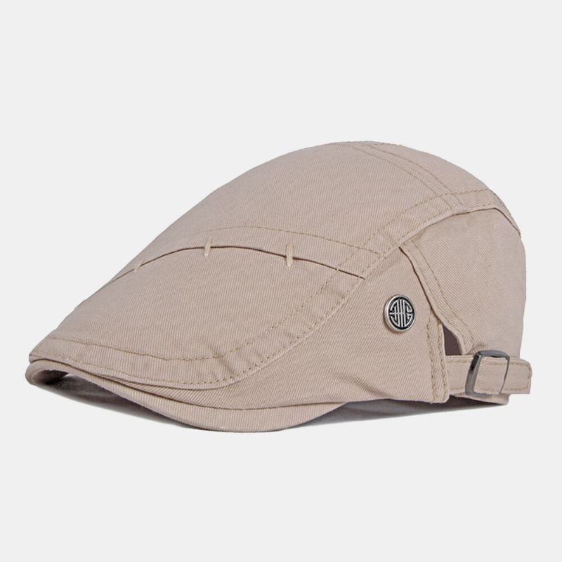 Hommes Couture Métal Étiquette Béret Casquette Coton Couleur Unie Décontracté Parasol Plat Casquette