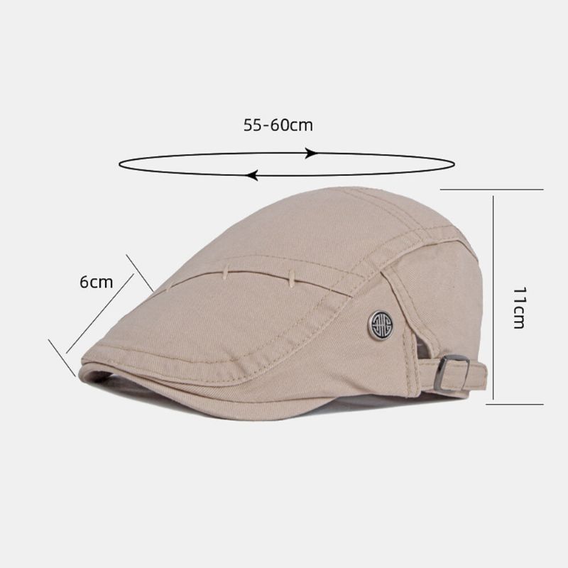 Hommes Couture Métal Étiquette Béret Casquette Coton Couleur Unie Décontracté Parasol Plat Casquette