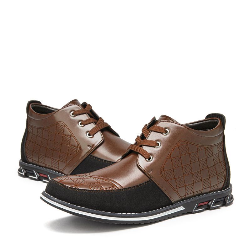 Hommes Couture Plaid Confortable Antidérapant Business Casual Bottines En Cuir