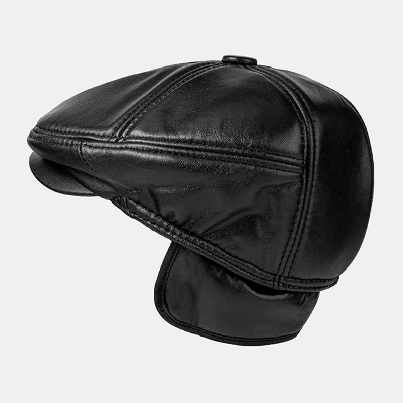 Hommes Cowhide Qutumn Winter Windproof Warmth Berets Retro Ear Protection Earmuffs Design Middle-aged And Elderly Forward Cap