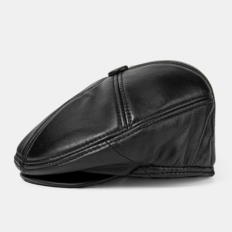 Hommes Cowhide Qutumn Winter Windproof Warmth Berets Retro Ear Protection Earmuffs Design Middle-aged And Elderly Forward Cap