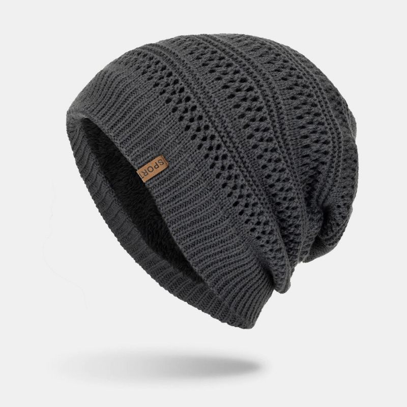 Hommes Creux Tricoté Plus Velours Couleur Unie Géométrique Jacquard Chaleur Bonnet Sans Bord