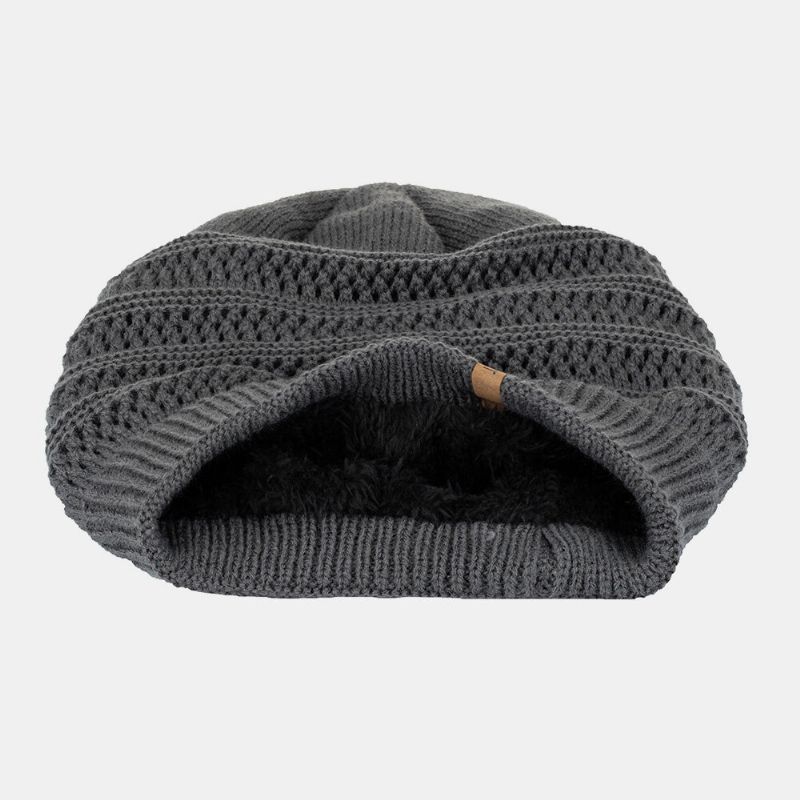 Hommes Creux Tricoté Plus Velours Couleur Unie Géométrique Jacquard Chaleur Bonnet Sans Bord