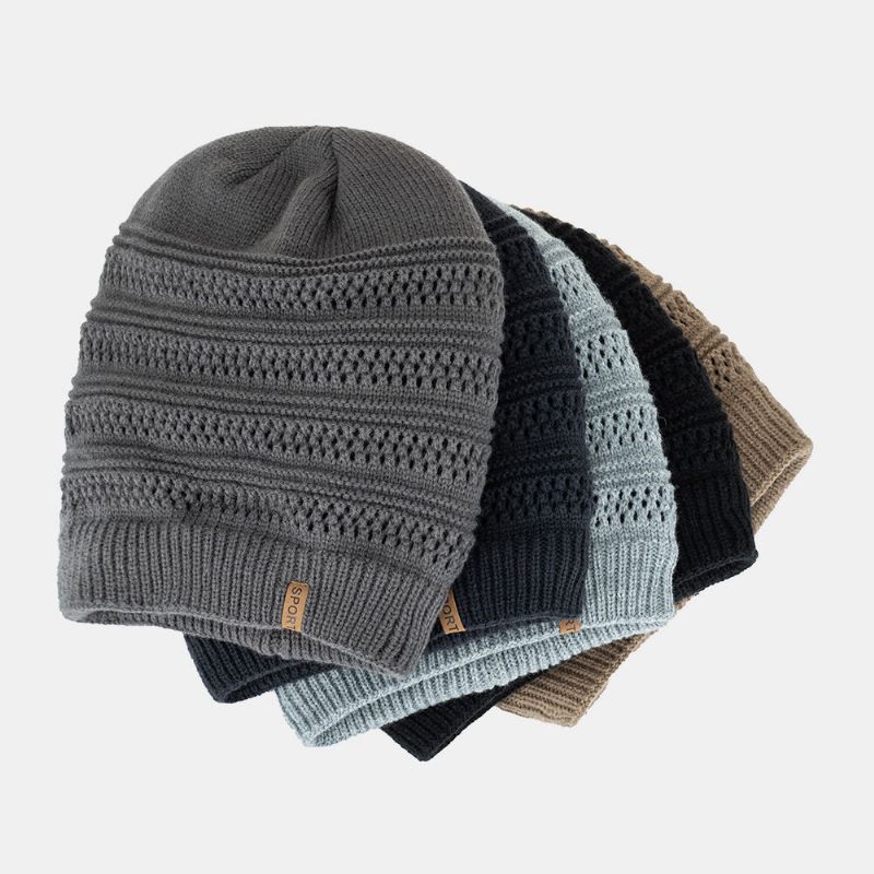 Hommes Creux Tricoté Plus Velours Couleur Unie Géométrique Jacquard Chaleur Bonnet Sans Bord