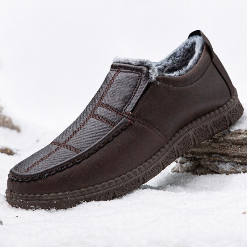 Hommes Cuir Antidérapant Doublure Chaude Semelle Souple Solide Confortable Slip On Outdoor Casual Snow Shoes