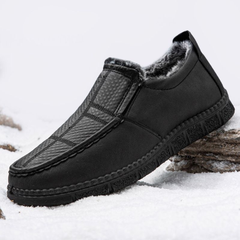 Hommes Cuir Antidérapant Doublure Chaude Semelle Souple Solide Confortable Slip On Outdoor Casual Snow Shoes