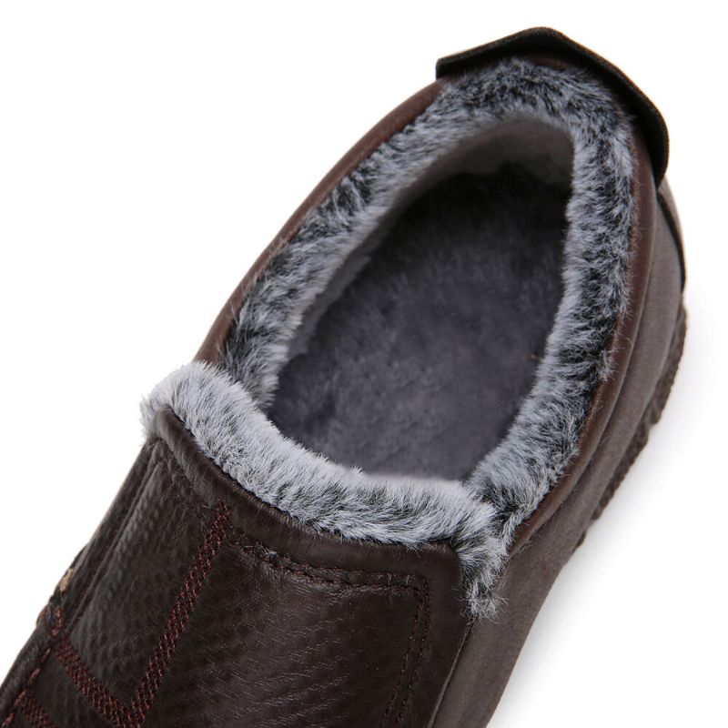 Hommes Cuir Antidérapant Doublure Chaude Semelle Souple Solide Confortable Slip On Outdoor Casual Snow Shoes