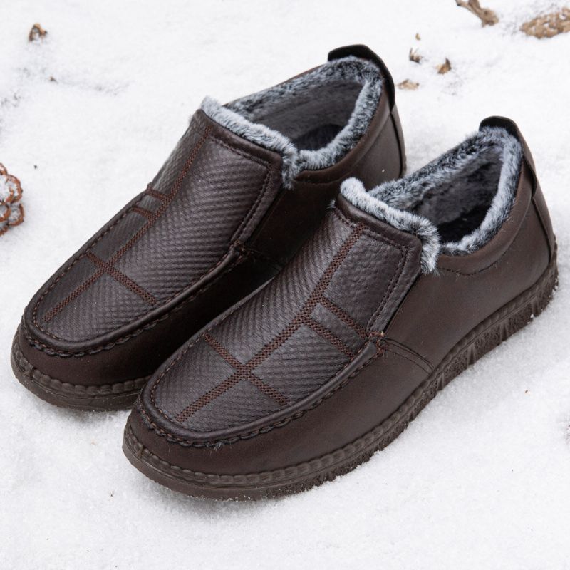 Hommes Cuir Antidérapant Doublure Chaude Semelle Souple Solide Confortable Slip On Outdoor Casual Snow Shoes