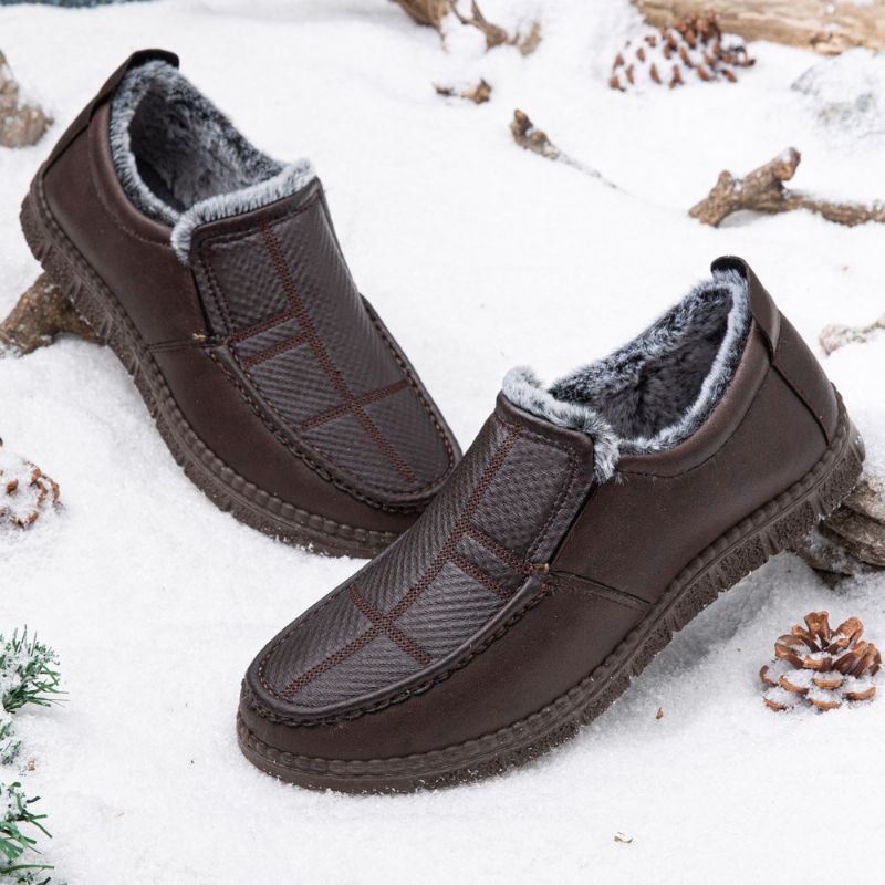 Hommes Cuir Antidérapant Doublure Chaude Semelle Souple Solide Confortable Slip On Outdoor Casual Snow Shoes