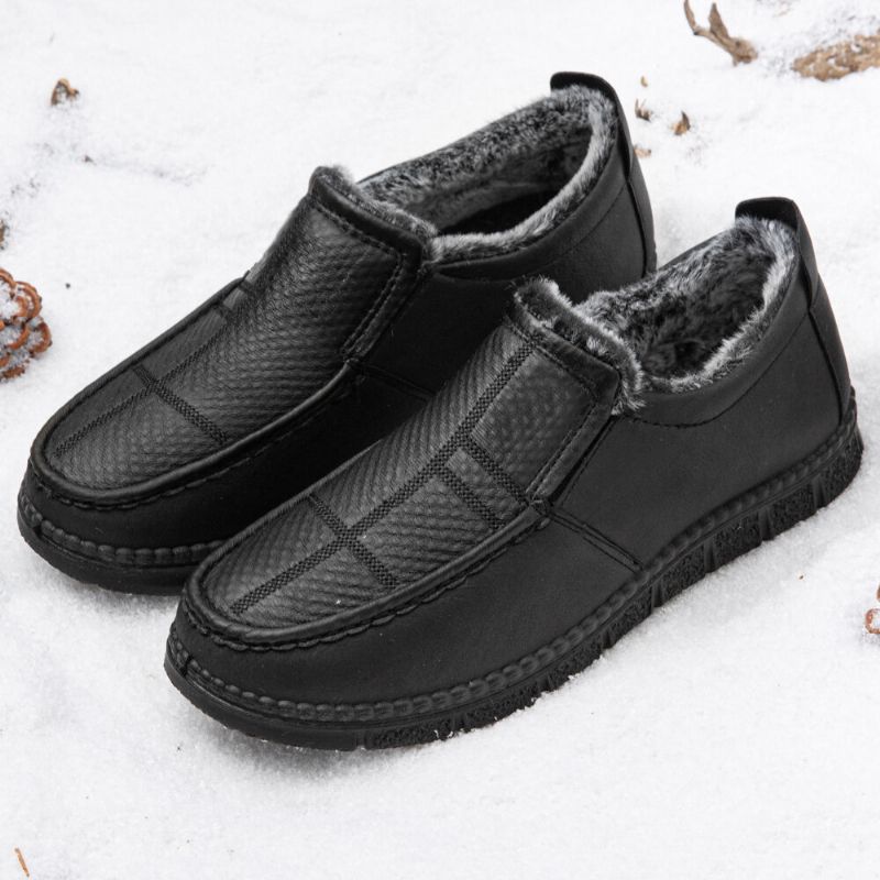 Hommes Cuir Antidérapant Doublure Chaude Semelle Souple Solide Confortable Slip On Outdoor Casual Snow Shoes