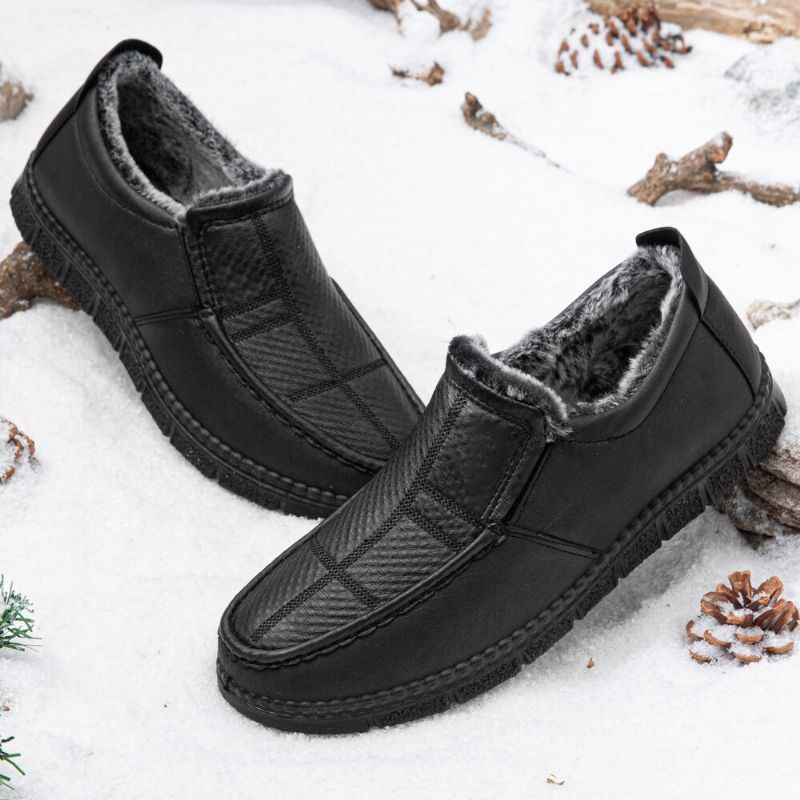 Hommes Cuir Antidérapant Doublure Chaude Semelle Souple Solide Confortable Slip On Outdoor Casual Snow Shoes