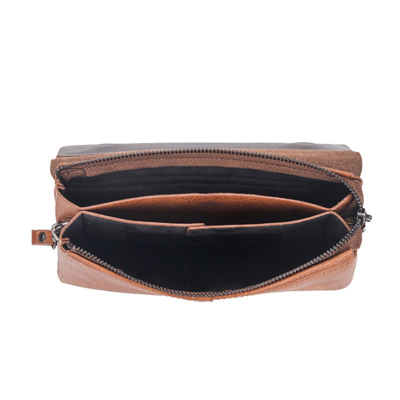 Hommes En Cuir Artificiel Double Couche Portefeuille Multifonctionnel Grande Capacité Bracelet Fermeture Éclair Boucle Magnétique Pochette