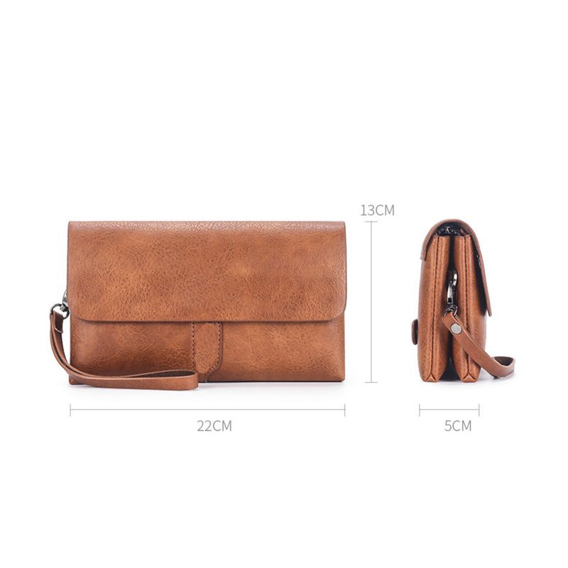 Hommes En Cuir Artificiel Double Couche Portefeuille Multifonctionnel Grande Capacité Bracelet Fermeture Éclair Boucle Magnétique Pochette