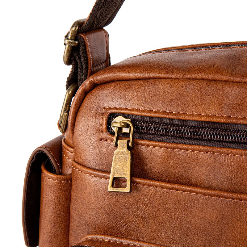 Hommes En Cuir Artificiel Multi-compartiments Grande Capacité Sac À Bandoulière Affaires Décontracté Fermeture Éclair Épaule Sac De Messager