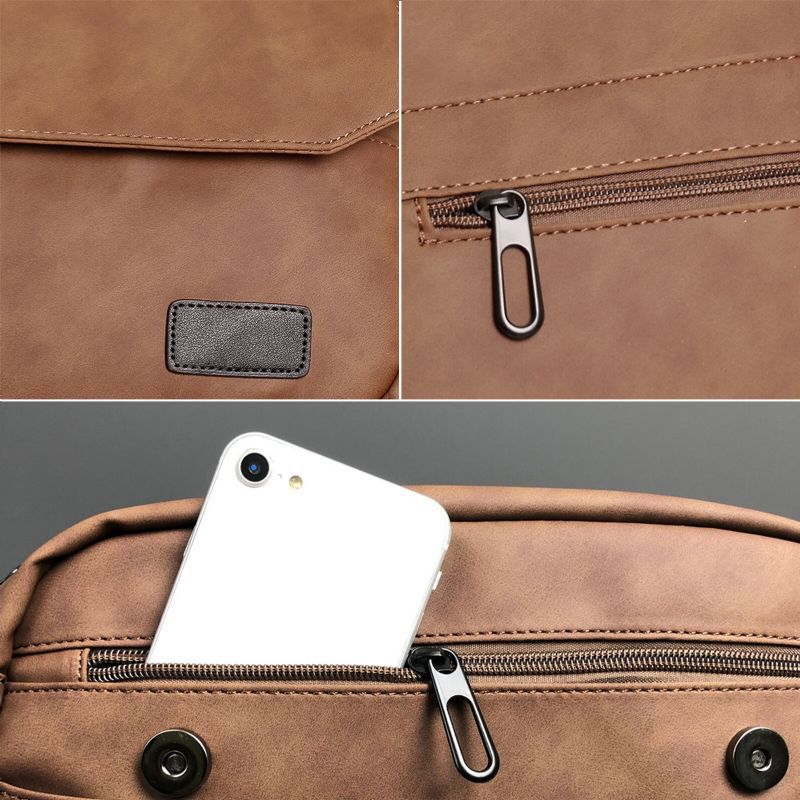 Hommes Cuir Artificiel Vintage Étanche Sac À Bandoulière Couverture Téléphone Portable Poche Messenger Sac