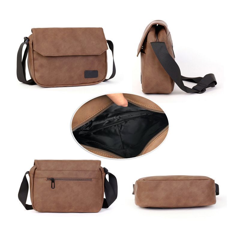 Hommes Cuir Artificiel Vintage Étanche Sac À Bandoulière Couverture Téléphone Portable Poche Messenger Sac