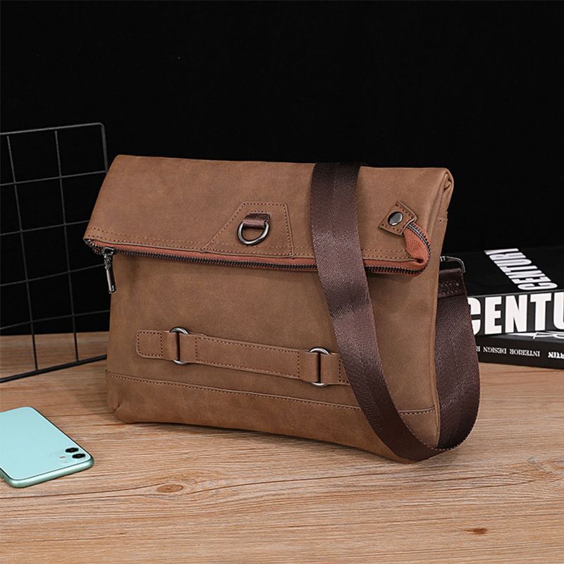 Hommes Cuir Artificiel Vintage Grande Capacité Messenger Bag Convertible Strap 14 Inch Laptop Bag