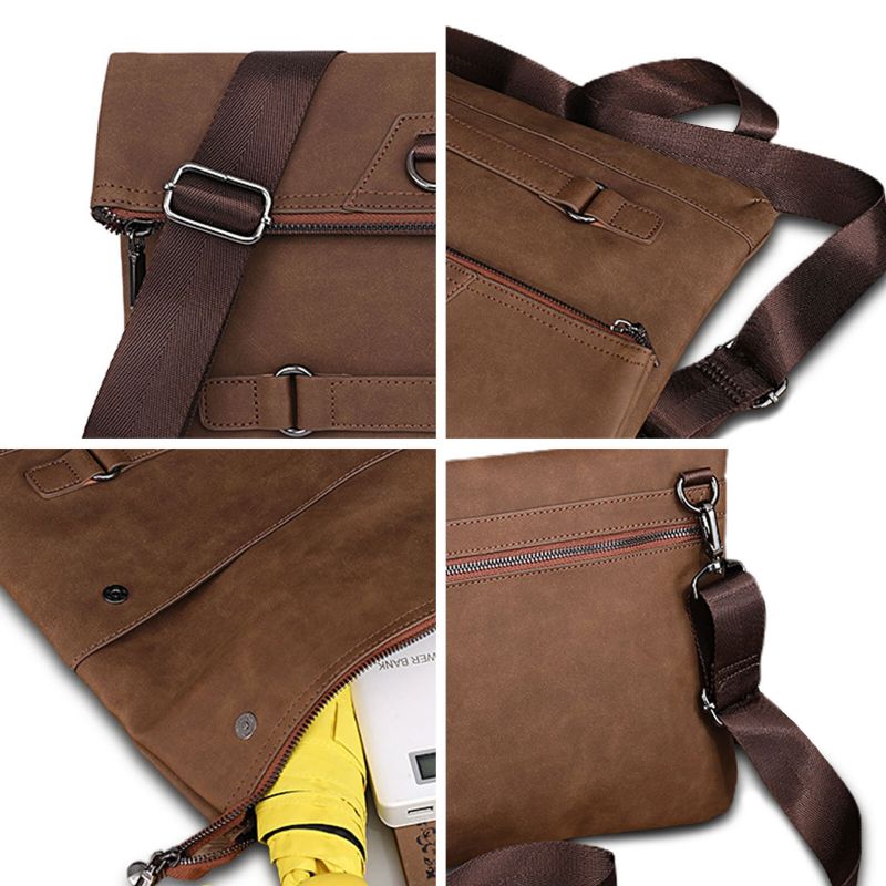 Hommes Cuir Artificiel Vintage Grande Capacité Messenger Bag Convertible Strap 14 Inch Laptop Bag