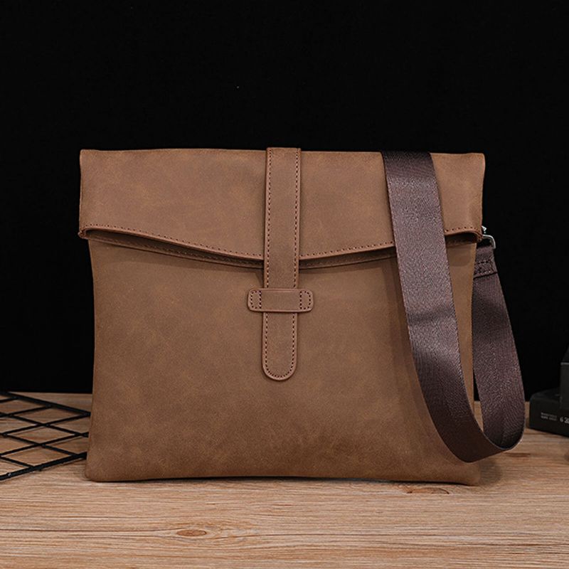 Hommes Cuir Artificiel Vintage Grande Capacité Messenger Sac 14 Pouces Ordinateur Portable Casual Sac À Main