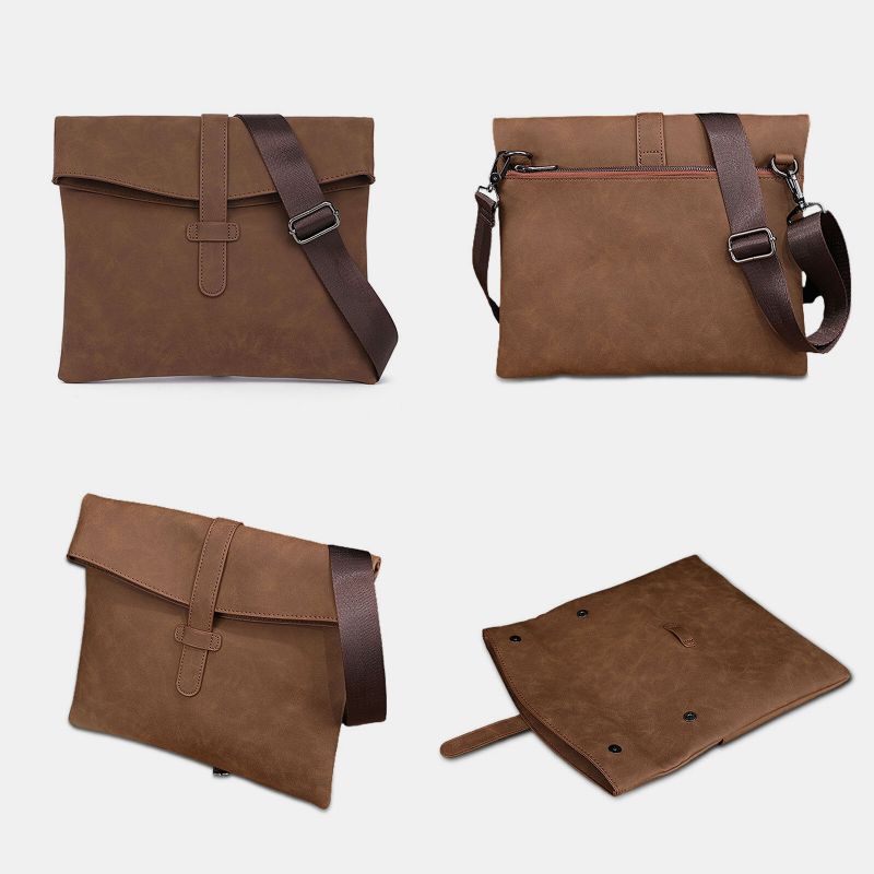 Hommes Cuir Artificiel Vintage Grande Capacité Messenger Sac 14 Pouces Ordinateur Portable Casual Sac À Main