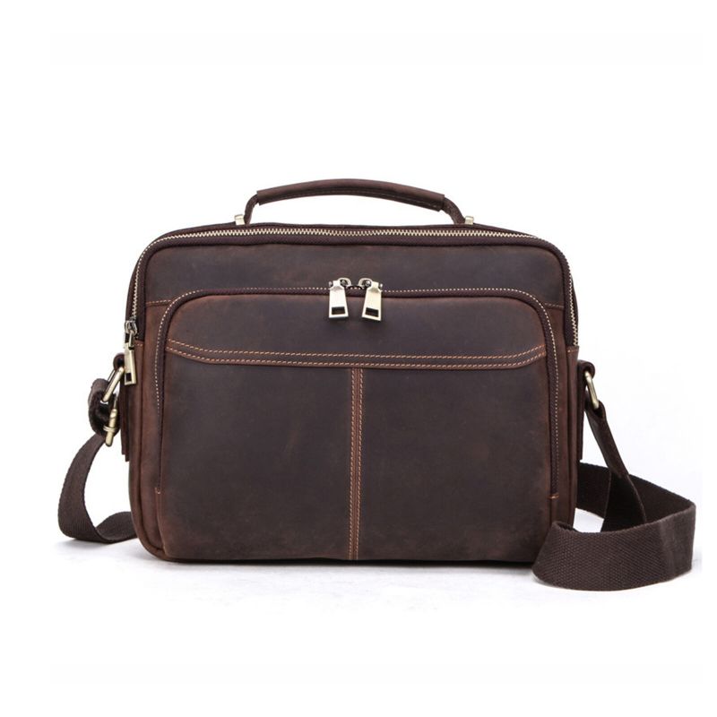 Hommes Cuir Artificiel Vintage Grande Capacité Multi-compartiments Stockage Sac À Main Bandoulière Sac