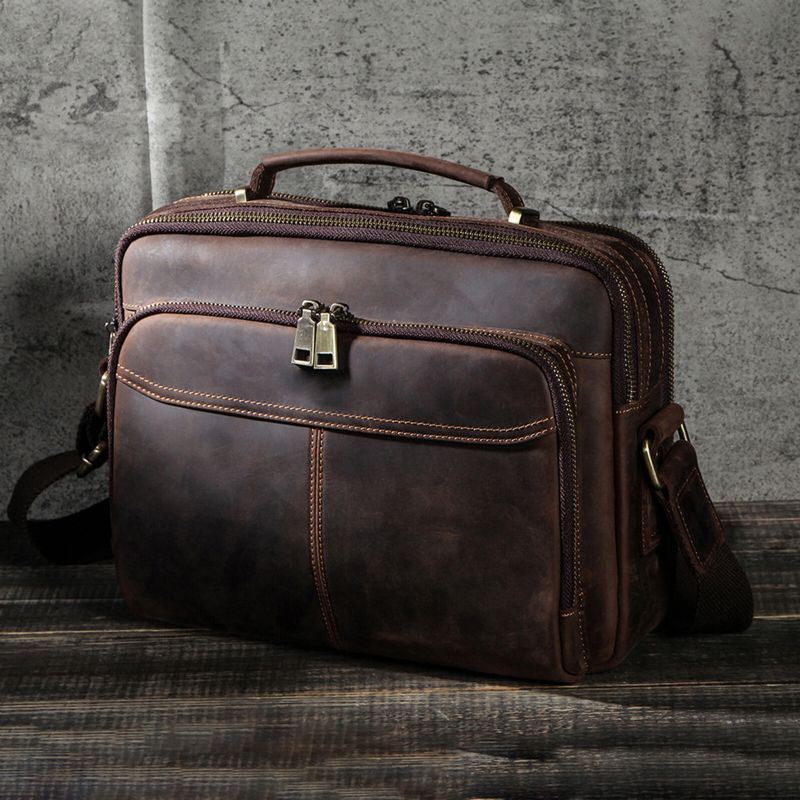 Hommes Cuir Artificiel Vintage Grande Capacité Multi-compartiments Stockage Sac À Main Bandoulière Sac