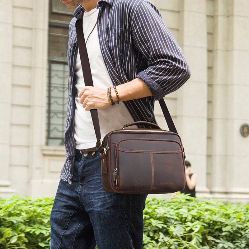 Hommes Cuir Artificiel Vintage Grande Capacité Multi-compartiments Stockage Sac À Main Bandoulière Sac