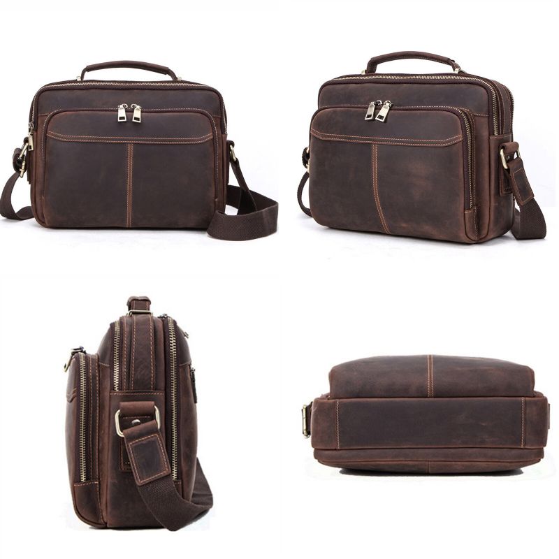 Hommes Cuir Artificiel Vintage Grande Capacité Multi-compartiments Stockage Sac À Main Bandoulière Sac