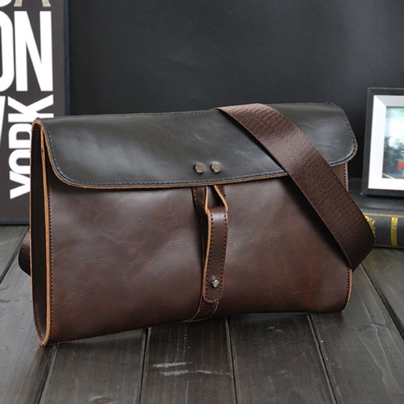 Hommes En Cuir Artificiel Vintage Grande Capacité Sac À Bandoulière 13.3 Pouces Ordinateur Portable Compartiment Intérieur Sac À Main