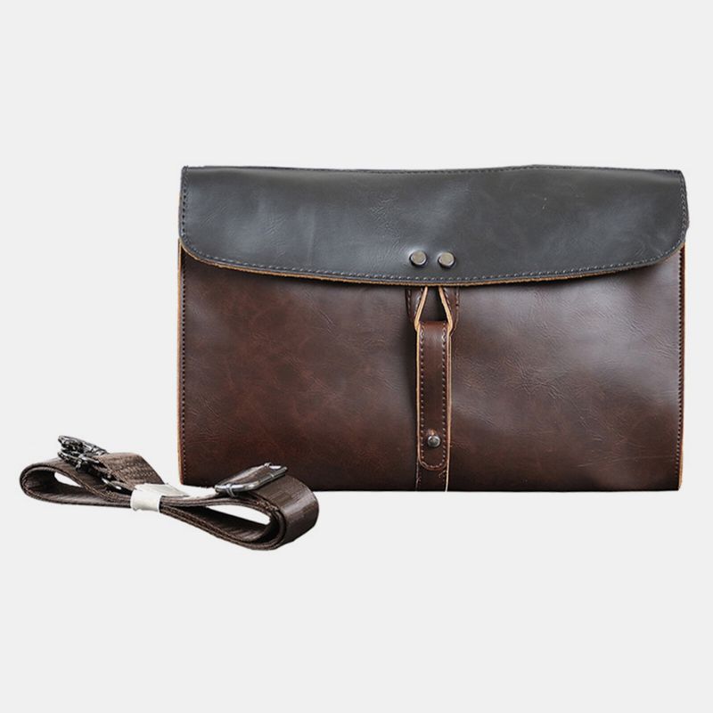 Hommes En Cuir Artificiel Vintage Grande Capacité Sac À Bandoulière 13.3 Pouces Ordinateur Portable Compartiment Intérieur Sac À Main