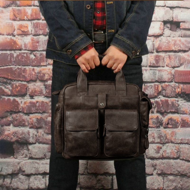 Hommes Cuir Artificiel Vintage Grande Capacité Sac À Bandoulière Sac À Main À Bandoulière Convertible