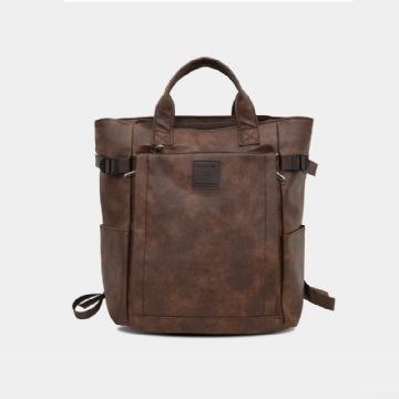 Hommes Cuir Artificiel Vintage Grande Capacité Sacs À Dos Étanches Ordinateur Portable Doux Rétro Voyage Sac À Dos