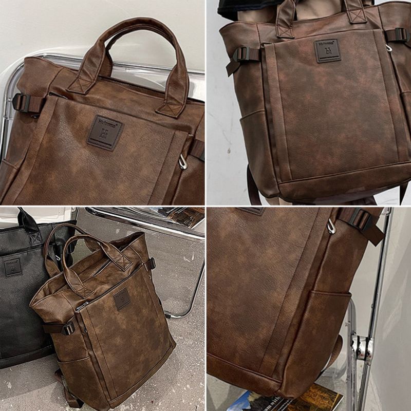 Hommes Cuir Artificiel Vintage Grande Capacité Sacs À Dos Étanches Ordinateur Portable Doux Rétro Voyage Sac À Dos