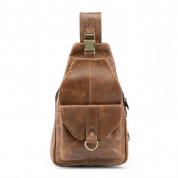 Hommes Cuir Artificiel Vintage Poitrine Sac Multi-compartiments Grande Capacité Fermeture Éclair Sac À Bandoulière Poitrine Sac