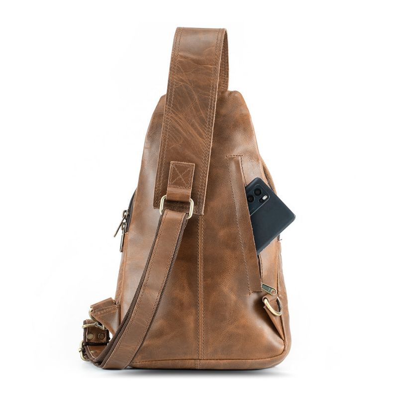 Hommes Cuir Artificiel Vintage Poitrine Sac Multi-compartiments Grande Capacité Fermeture Éclair Sac À Bandoulière Poitrine Sac