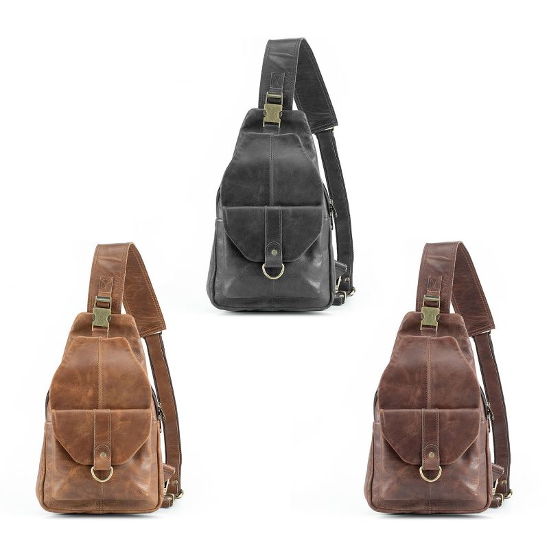 Hommes Cuir Artificiel Vintage Poitrine Sac Multi-compartiments Grande Capacité Fermeture Éclair Sac À Bandoulière Poitrine Sac