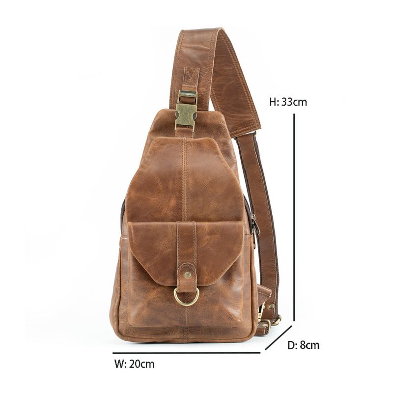 Hommes Cuir Artificiel Vintage Poitrine Sac Multi-compartiments Grande Capacité Fermeture Éclair Sac À Bandoulière Poitrine Sac