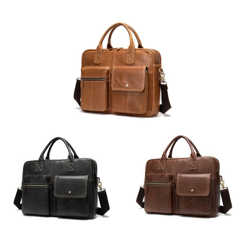 Hommes En Cuir Artificiel Vintage Porte-documents Multifonctionnel Grande Capacité Ordinateur Sac À Main Sac À Bandoulière