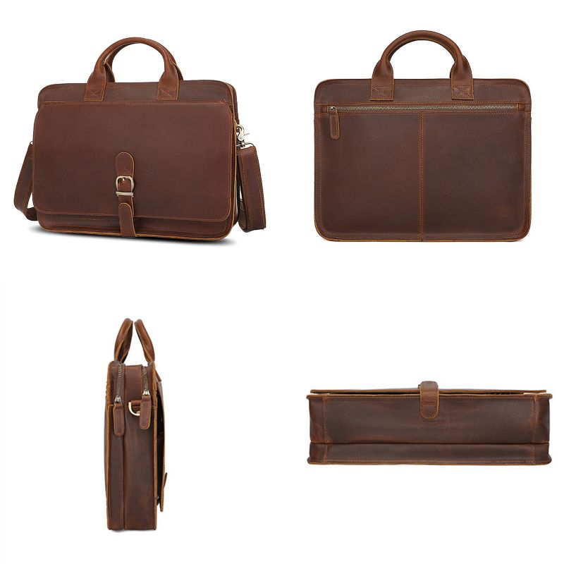 Hommes En Cuir Artificiel Vintage Porte-documents Multifonctionnel Grande Capacité Organisateur Ordinateur Sac À Main Sac À Bandoulière