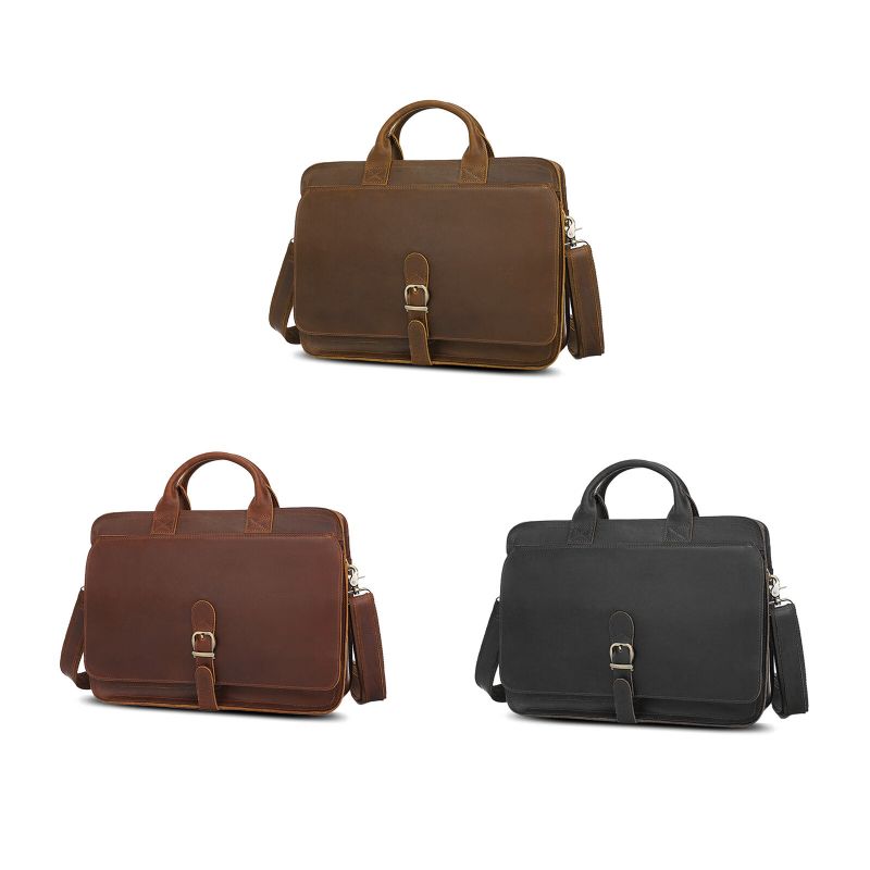 Hommes En Cuir Artificiel Vintage Porte-documents Multifonctionnel Grande Capacité Organisateur Ordinateur Sac À Main Sac À Bandoulière