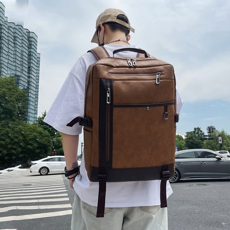 Hommes Cuir Artificiel Vintage Résistant À L'eau Sacs À Dos Grande Capacité Rétro Voyage Sac À Dos