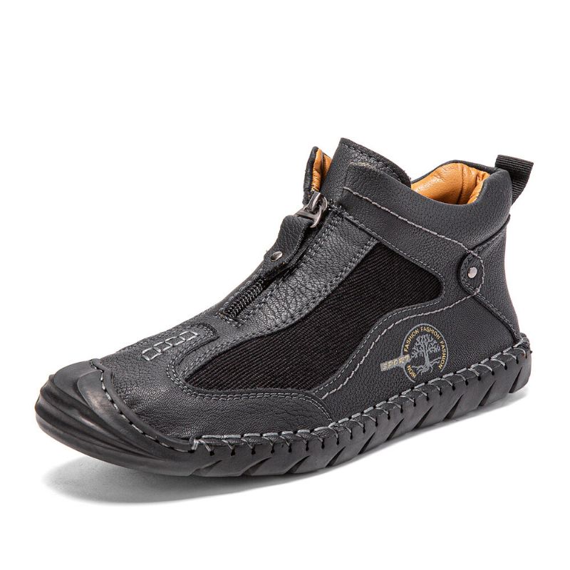 Hommes Cuir Couture À La Main Respirant Semelle Souple Brève Confortable Bout Fermé Zipper Casual Chaussures